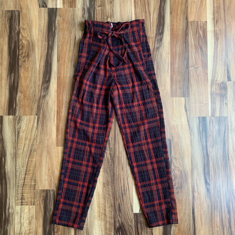 Free People Checkered Trousers in Red and Black